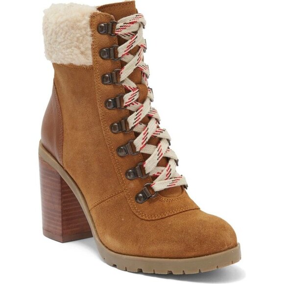 Crevo Footwear Joan Leather Sherpa Lace Up Ankle Boot $120 NWT - Picture 1 of 9